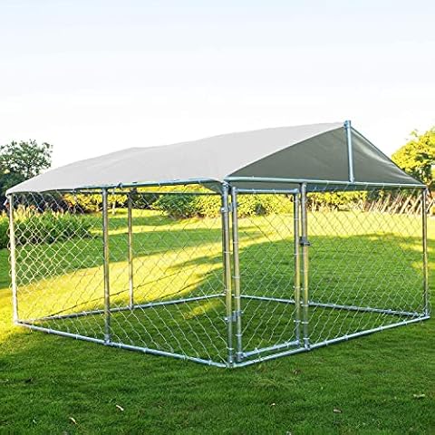 LEISU Heavy Duty Outdoor Dog Cage Pet Playpen Wire Kennel House with Water-Resistant Cover for Back or Front Yard (Silver Cover) Cover