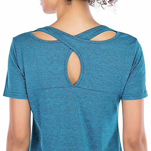 lifcasual Camiseta feminina manga curta para ioga, secagem rápida, corrida, treino, camiseta esporti