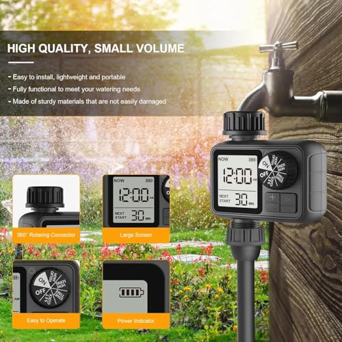 Image of Pinolex Garden Automatic Irrigation Water Timer System Controller for Drip Irrigation Kit Digital Fully Automatic Water Timer | Programmable Irrigation Gardening Plant Dripper Dial Button Operation