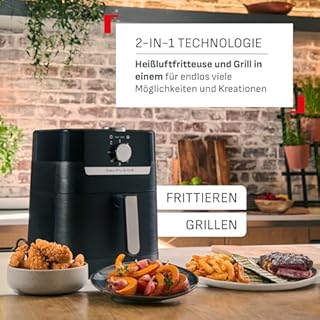 Tefal Easy Fry & Grill Classic Heißluftfritteuse, 2-in-1 Technologie (Air Fryer und Grill) XL, 4,2 Liter für 6 Portionen, 1550 Watt, energiesparend, ohne Öl, gesunde Fritteuse, schwarz, EY5018