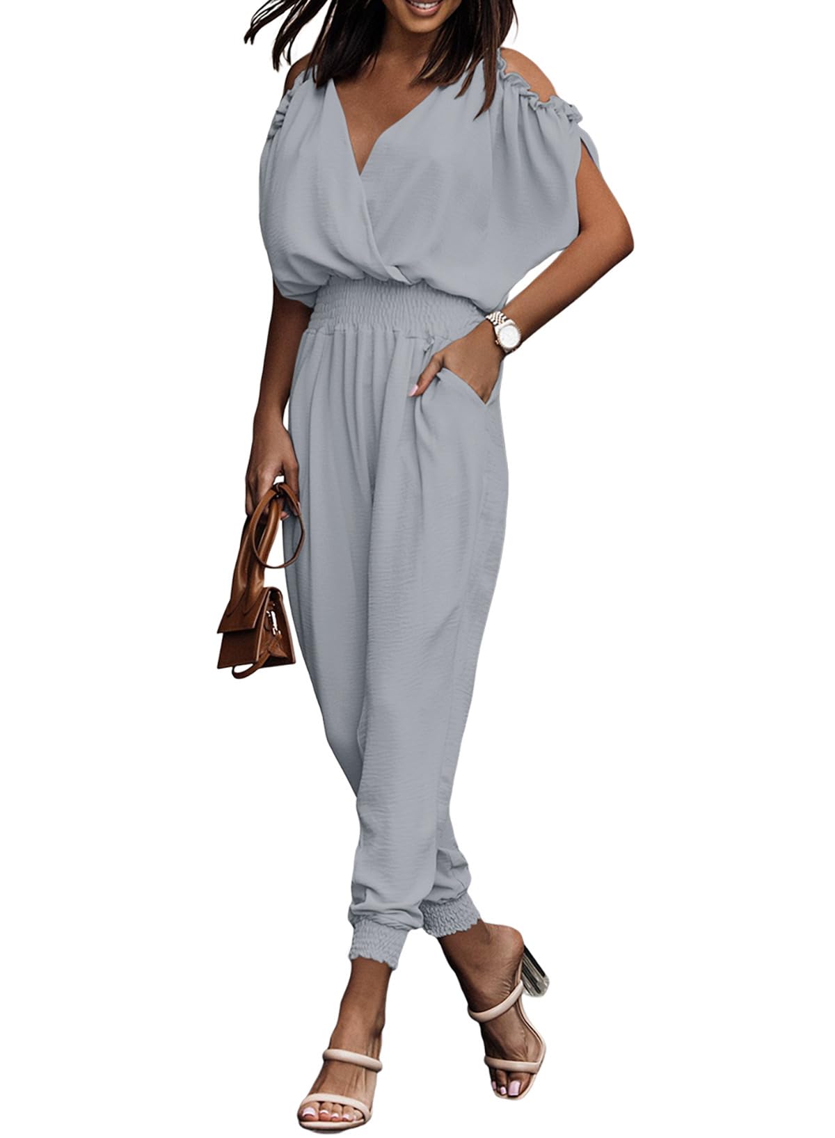 Dokotoo Jumpsuit for Womens Dressy Casual 2026 One Piece Romper Cold Shoulder Outfits for Summer