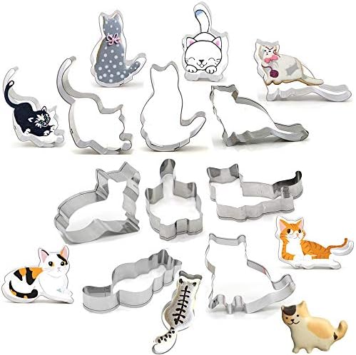 8 PCS Cat Cookie Cutter Set Stainless Steel Cat cookie cutters shapes Candy Food Molds by Baryuefull