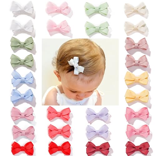 28 Pack 2 Mini Bow Snap Clips Baby Girls Grosgrain Ribbon Bows Tiny Hair Clips Fine Hair for Girls Infants Toddlers