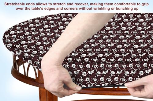 Image of The Furnishing Tree Elastic Oval Center Table Cover WxL 14x24 in Inches Polyester Floral Pattern Brown