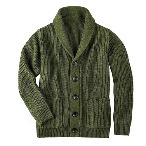 Men's Winter Cardigan Sweater Casual Long Sleeve Shawl Collar Button Up Cable Knitted Sweater with Pockets2