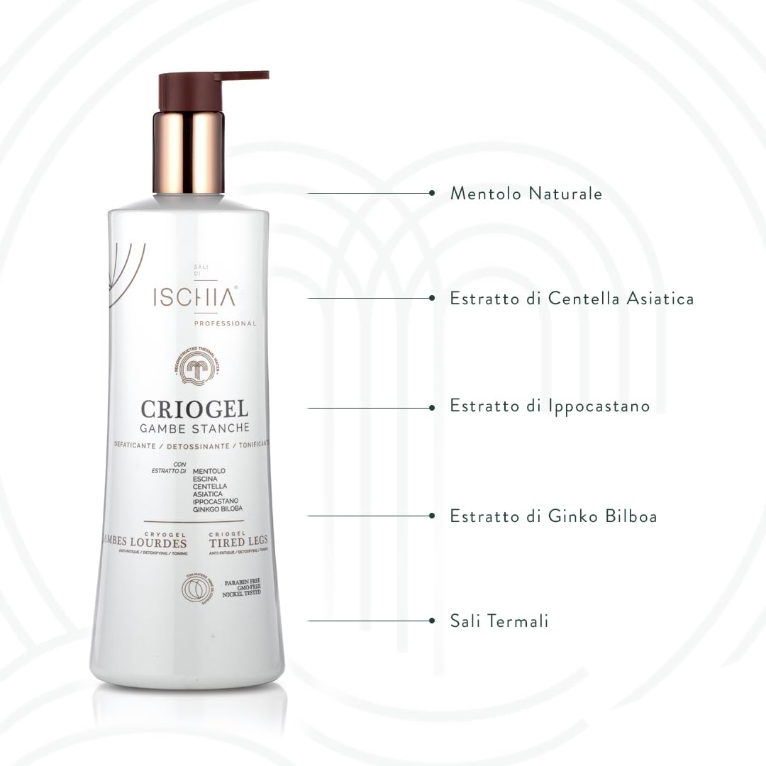 Ischia Eau Thermale [500 ml.] Criogel Gambe Stanche - Gel ad azione Defaticante, Detossinante e Tonificante - Effetto Freddo - Nickel Tested