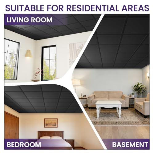 LooYee 24 PCS 2 x 2 FT Matte Black Drop Ceiling Tiles, 24x24 Inch PVC Smooth Ceiling Panels - Waterproof, Fire-Rated to Prevent Breakage - Cover 96 Sq.Ft by LooYee - Image 5