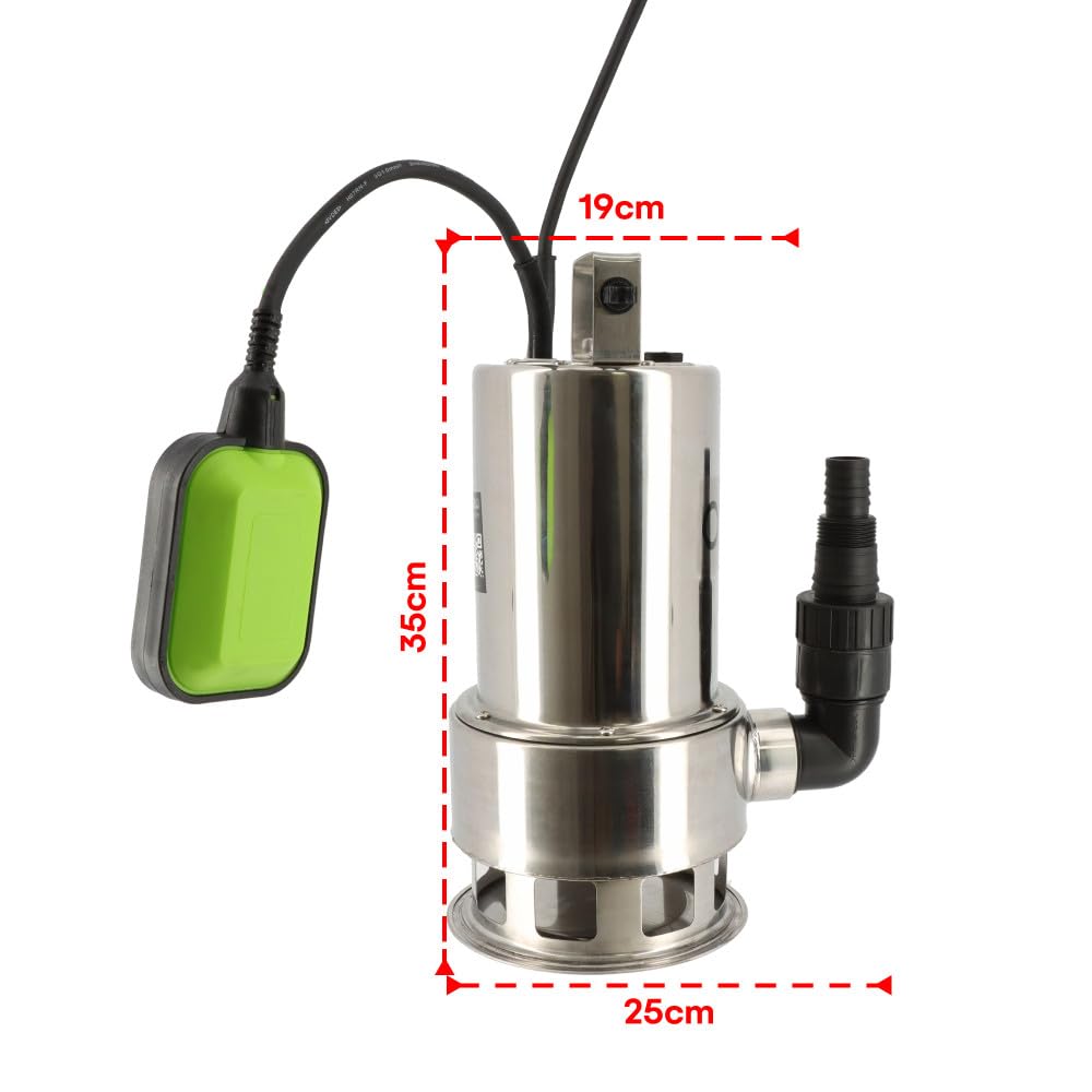 Pompe vide cave 1100W - Corps Inox - Eaux chargées - Inondation - Hauteur refoulement 9,5m - Câble alimentation 10m