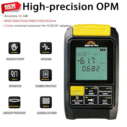 Image of 6 in 1 Fiber Optic Tester with Optical Power Meter,-50~+30dBm,VFL Function & RJ45 Cable Test, 850-1625nm Multi-Wavelength, Type-C Rechargeable, 500 Data Storage, Backlight Display, Handheld Tool
