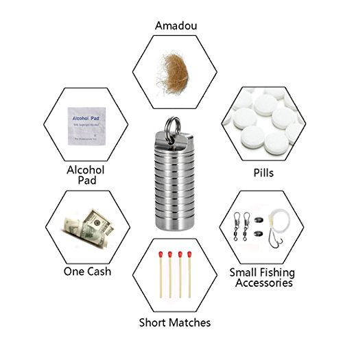 Titanium-Pill-Holder-Keychain-Necklace Small - Emergency Pill Fob Container Holds Aspirin Nitroglycerin Other Medication, Waterproof And Lightweight Ti-Edc #TOP5