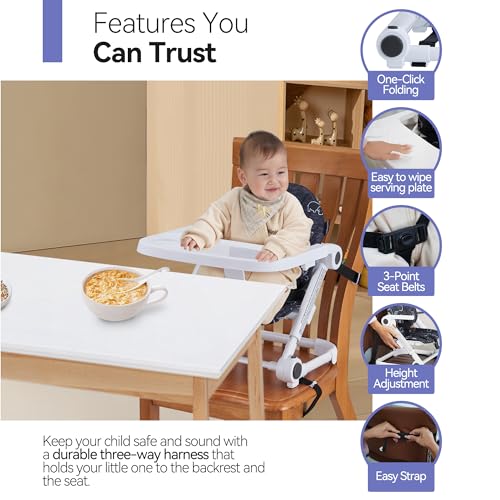 Pamo Babe Booster Seat For Dining Table, Travel Lightweight Folding 2-In-1 Feeding Seat For Baby, Adjustable Tray And Adjustable Hight  thumb #2