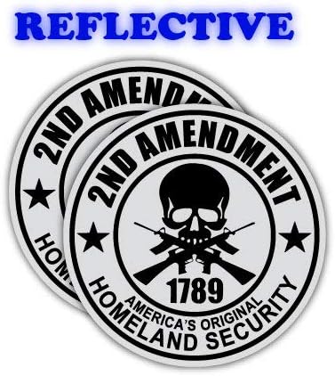 (Pair) Reflective 2nd Amendment Vinyl Decals/Stickers AR-15 AR15 Lower, Helmets, Hard Hats, Tool Boxes (Large)