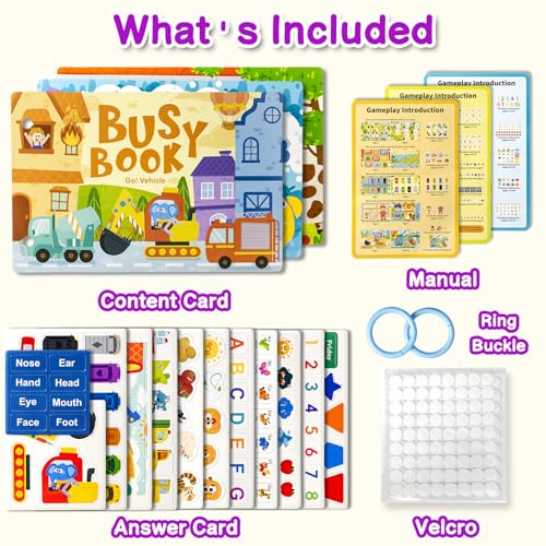 Image of 3 Pack Busy Books for Toddlers, Montessori Quiet Book, Preschool Learning Activities Educational Workbook, Sorting Matching Sticker Fixing, Gifts for Kids Age 3+ (Farm, Vehicle, Weather)