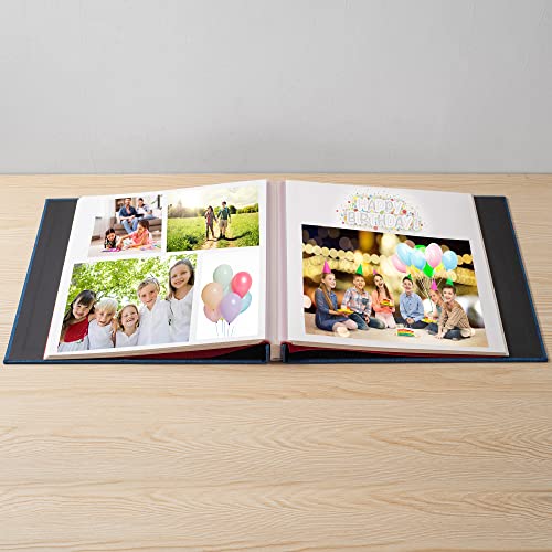Image of Photo Album Self Adhesive 3x5 4x6 5x7 6x8 8x10 8.5x11 11x10.6 Magnetic Scrapbook Album DIY Length 11x10.6 Inch 40 Pages Linen Cover With Metallic Pen and Accessories (Blue)