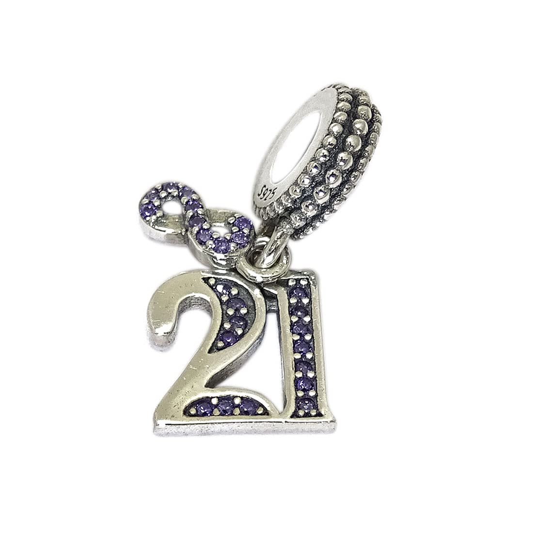 sahiba gems Charm 21 Birthday Charm with Sparking Crystal in 925 Sterling Silver Fits For Bracelets/Anklets/Chains-picture-49