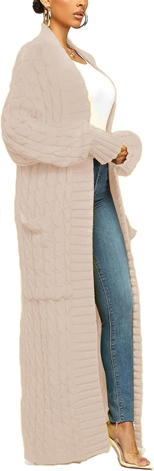 Tcremisa Long Cable Knit Cardigans for Women Chunky Open Front Maxi Sweater Coat Loose Dual Pocket Winter Outwear - Image 4