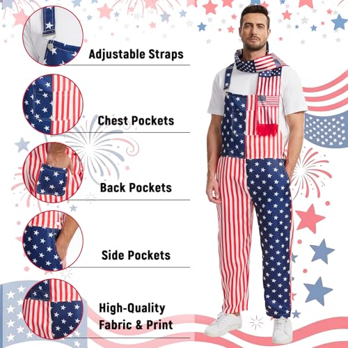LXWGYAPM Men Overalls American Flag Overalls Festival Jumpsuits Work Coveralls 4th of July Jumpsuit (Red, Small) by LXWGYAPM - Used condition - Image 3
