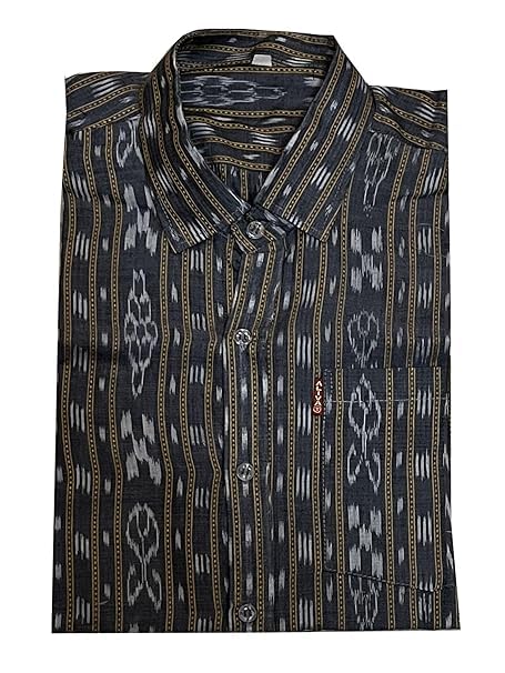 Image of Odisha Handloom 100% Pure Cotton Sambalpuri pasapali Half Shirt fabric for Men /Boys Odisha Traditional Shirt Tie-Dye Craft, Soft & Breathable Weave Cotton Material
