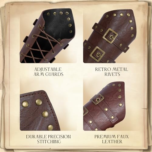 Image of Renaissance Belt Pouch Medieval Viking Leather Bracers Set for LARP