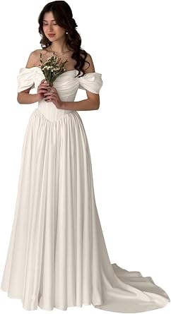 Long Sleeves Mermaid Wedding Dresses for Bride Off Shoulder Lace Satin Bridal Gowns with Train