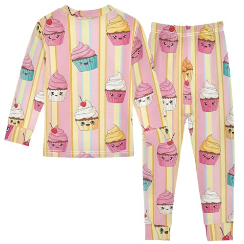 Pajama Sets Long Sleeve Cute Cupcakes Colorful Soft Comfy Sleepwear 2 Piece PJS 3-8T3