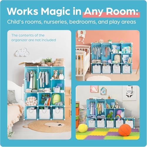 Image of Plastic Wardrobe for Kids Clothes - Durable, Easy to Use Anti-Skid & Non-Slip Effective Professional Collapsible Wardrobe, Plastic Cupboard for Kids, Foldable Almirah (Blue KTO2, 12 Door)