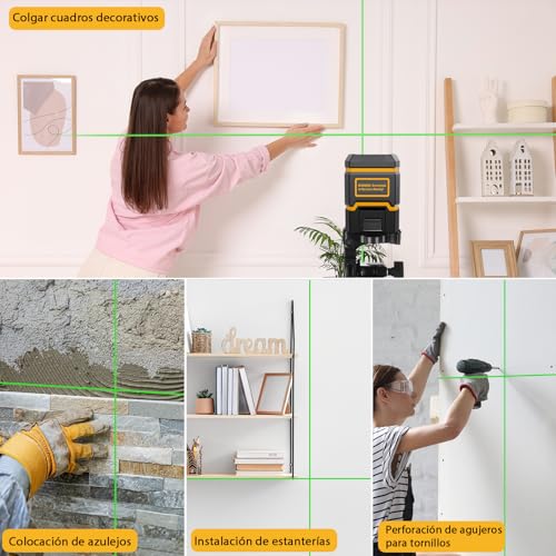 Miniatura 7 de Nivel Laser Autonivelante Con Tripode,Asobris Nivel Láser Verde Líneas Cruzadas Horizontales Y Verticales,Laser Level Pare Colgar Cuadros Construcción Uso Interior Exterior Con Trípode