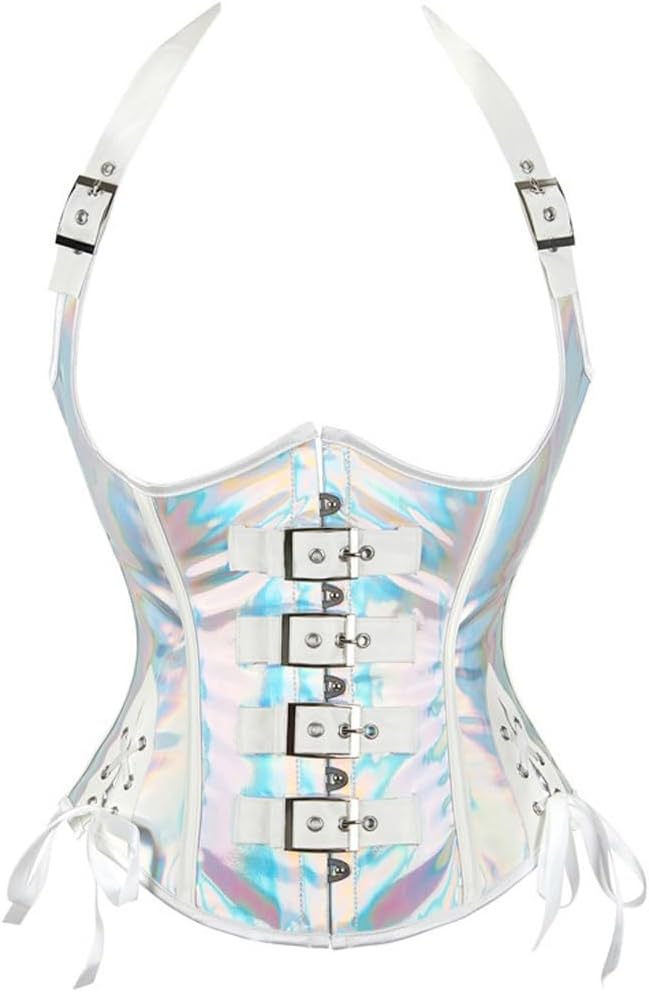 Corselet Top Vest Steampunk Corset Bustier Women's PU Leather Halter Shoulder Straps Underbust