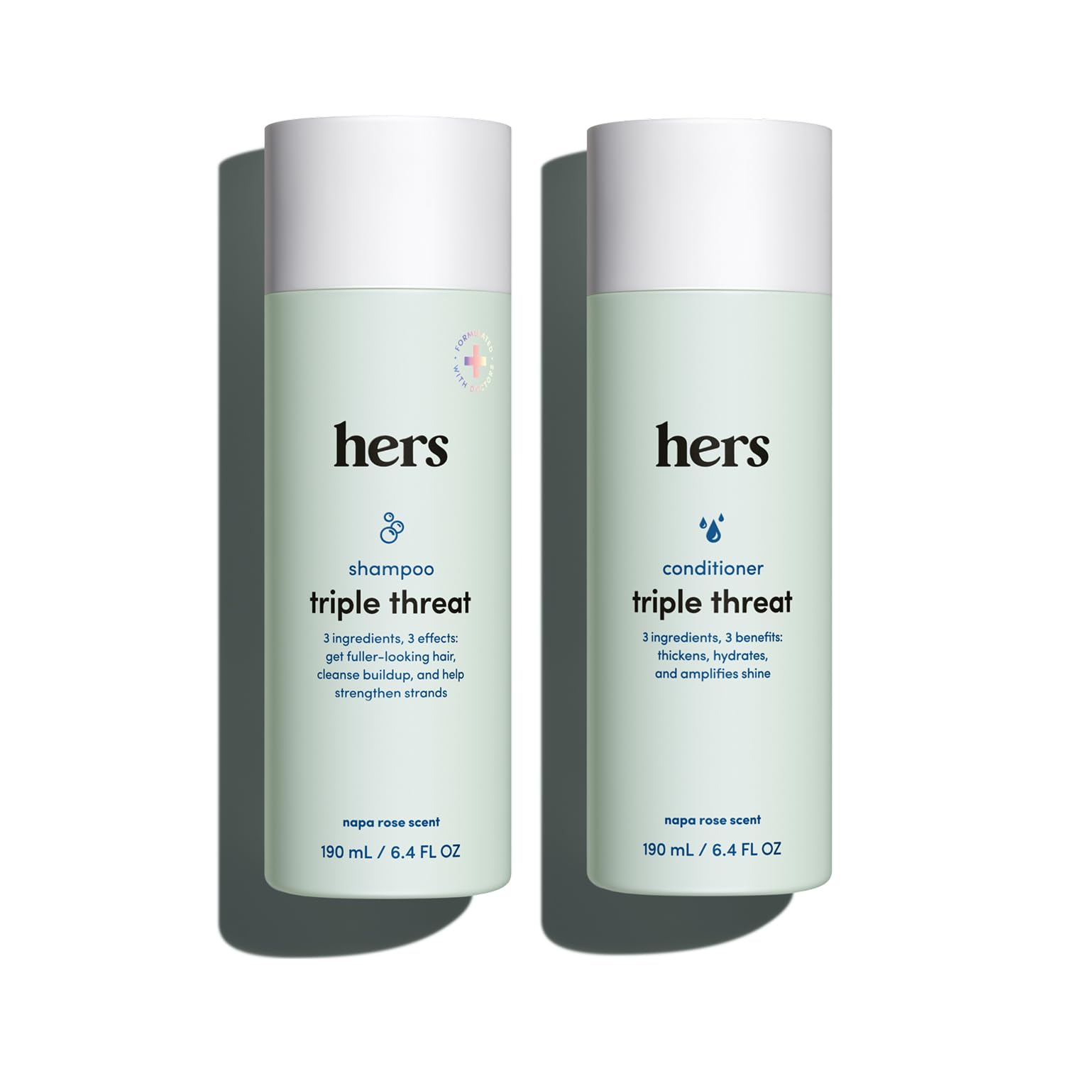 hers Triple Threat Shampoo & Conditioner Set, Biotin, Napa Rose, 6.4 Fl Oz