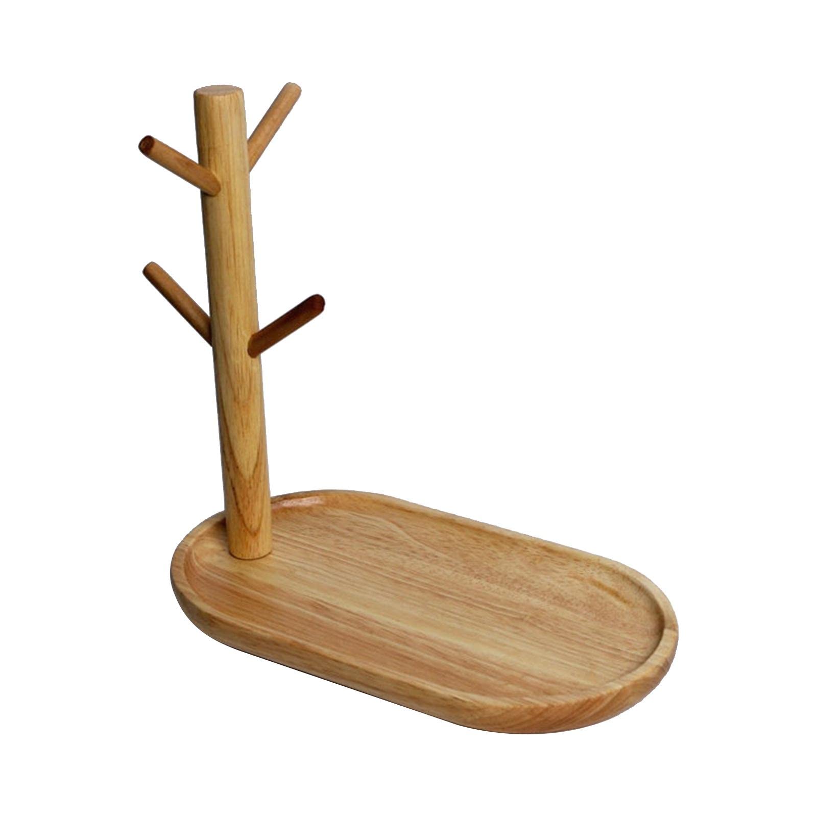 4 Haken Holz Tassenständer Halter Baum Kaffeetasse Aufbewahrungsständer, Dunkelbraun, 28x16x27cm Regal (Farbe: Hellbraun, Größe: 28x16x27cm)