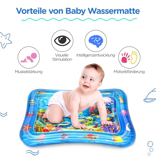 Dusor Wassermatte Baby Spielzeug 3 6 9 Monate, Wasserspielmatte BPA-frei, Spielmatte Baby, Aufblasbare Bauchzeit Matte, Spaßaktivitäten Das Stimulationswachstum Ihres Babys, Ostergeschenke Kinder