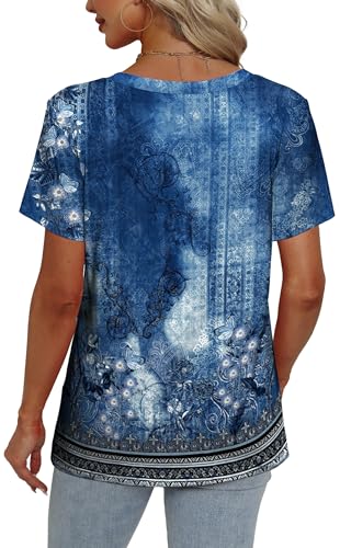 Alaroo Womens Summer Tops 2025 V Neck Short Sleeve Shirts Trendy Dressy Casual Vacation Outfits Printed4