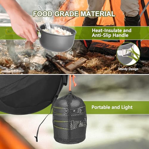 9pcs Camping Cookware Kit, Portable Camping with Non-Stick Pots, Pans Set and Folding Fork, Lightweight Backpacking cookware Cooking Set for Backpacking, Outdoor Camping by Beteray - Image 2