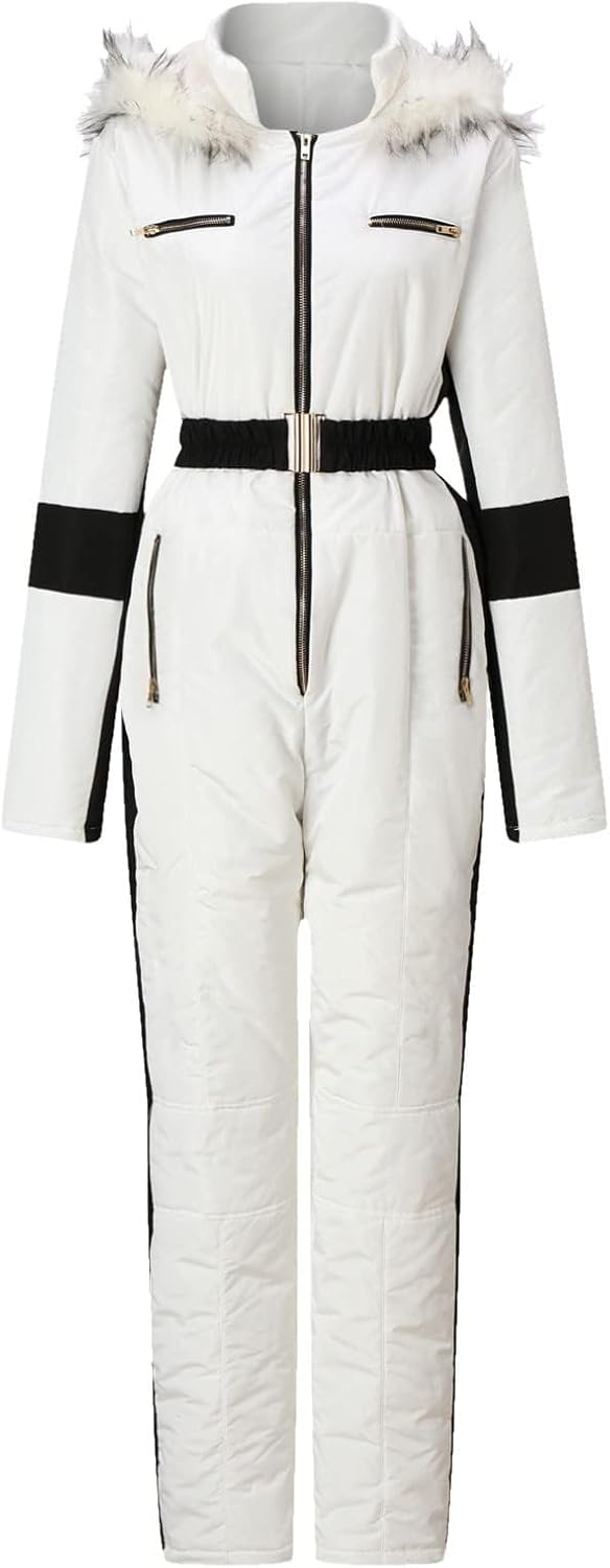 Ski Suit Women Winter Warm Onesies Ski Jumpsuits Windproof Waterproof Snowsuit Slim Hooded Sports Outdoor Snow Jumpsuit