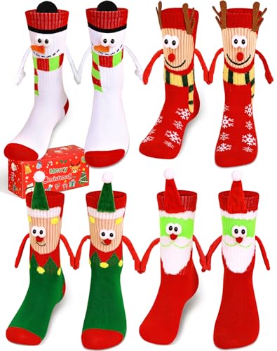 Itscolofy 4 Pairs Christmas Socks for kids, Hand Holding Socks