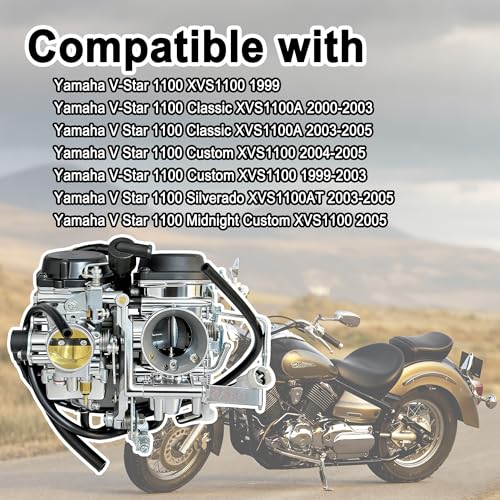 Image of Carburetor with Intake Manifold Fit for Yamaha V Star 1100 Custom Classic XVS1100 1999-2003, XVS1100A 2000-2003,Silverado XVS1100AT 1999-2005,Replace 5EL-14900-20-00 5EL-14900-21-00 5EL-14900-30-00