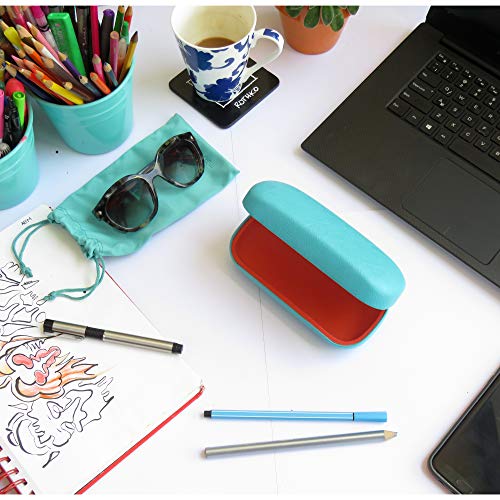 Image of MyEyeglassCase Extra Large Hard Shell Sunglasses Case for Large Rectangular Frames, Eyeglass Case with Pouch & Cloth