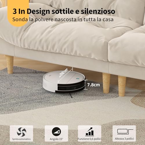 OKP K5B Robot Aspirapolvere e Mocio Ultra Sottile 7.7 cm, 2500Pa, Wi-Fi/App/Alexa, Adatto per Salviette Monouso, Ideale per Peli di Animali, Tappeti, Pavimenti Duri, Automatic Recharge - Immagine 1