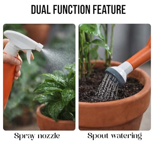 Image of Go Hooked 2in1 Plant Watering Can with Spray Bottle & Shower Head 1 Litre | Multi-Purpose Garden Water Sprayer for Indoor Plants, Balcony Garden & Nursery | Plastic Watering Pot with Handle (Orange)