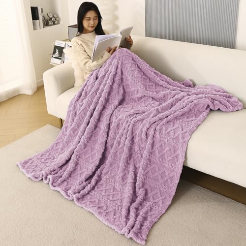 Image of HOKIPO Fleece AC Blanket Double Bed Queen, 200X230 Cm / 6.5X7.5 Feet, Lilac (AR-5743-VLT)