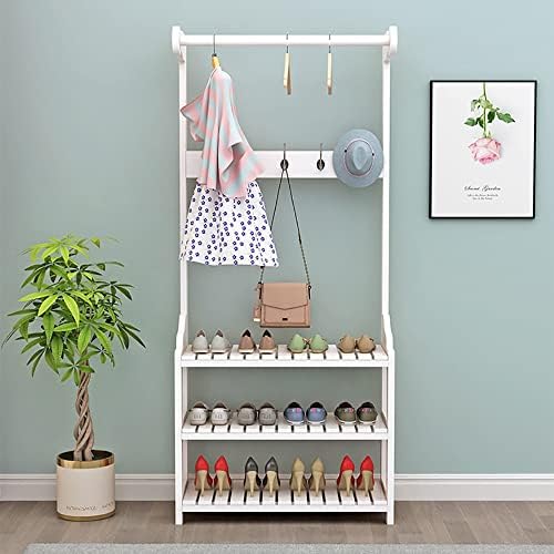 3 in 1 Entryway Hall Tree with Shoe Bench, Multi-Functional Wood Coat Rack with 5 Hooks & 2 Tier Storage Shelf, Space-Saving Solution for Hallway, Bedroom & Office