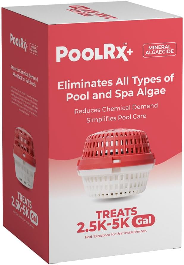PoolRx+ Mineral Algaecide Unit, up to 6-Month Algae Control, for 2.5K-5K gallons, Red & White, New Formula with Silver.