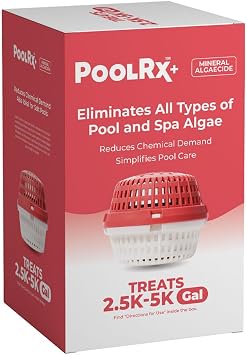 PoolRx+ Mineral Algaecide Unit, up to 6-Month Algae Control, for 2.5K-5K gallons, Red & White, New Formula with Silver.