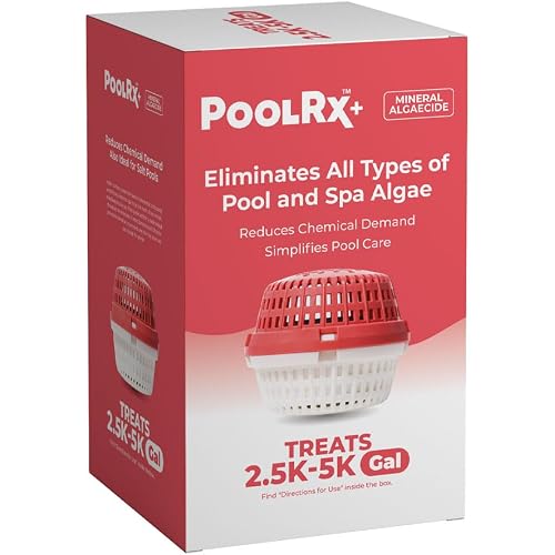 PoolRx+ Mineral Algaecide Unit, up to 6-Month Algae Control, for 2.5K-5K gallons, Red & White, New Formula with Silver.