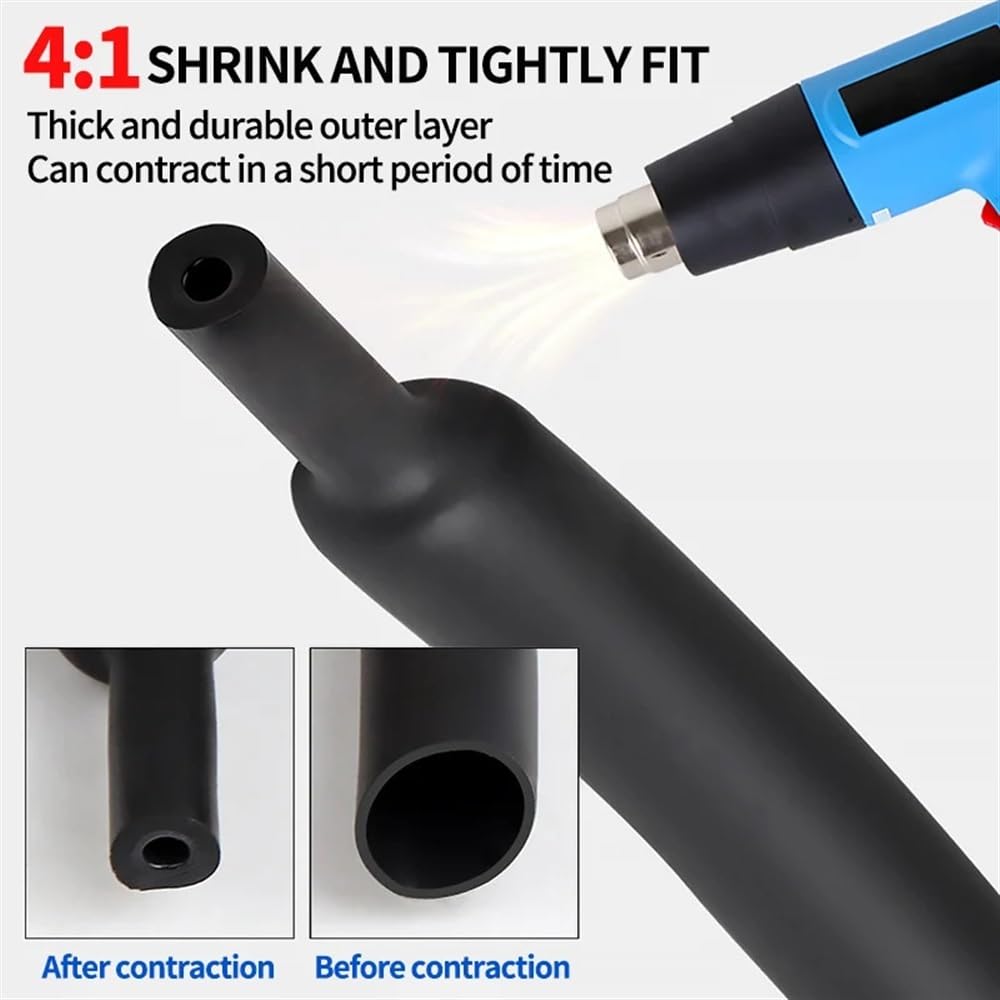 Tubo Cable Alambre Tubo Termorretráctil 4:1 100m con Pegamento Poliolefina | 100 metros/10M, Tubo termorretráctil de poliolefina, 4, 6, 32mm(20MM*10M)