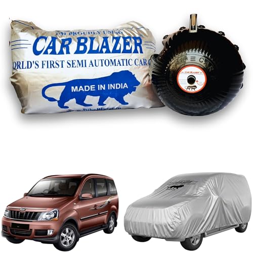Image of CARBLAZER Portable & Semi-Automatic Full Body Car Covers: Heavy Duty Device| Anti-Theft| Dust & Scratch Proof | Water & Wind Resistant|Custom Fit| Dual-Side Cover, Compatible for Mahindra Xylo