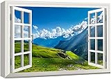wall26 Canvas Print Wall Art Window View of Sunlight Over Mountain Valley Nature Wilderness Photography Realism Rustic Scenic Colorful Relax/Calm Ultra for Living Room, Bedroom, Office - 32'x48'