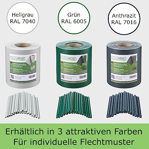 WORKINGHOUSE PVC Sichtschutzstreifen 650g/m² Premium für Doppelstabmatten Zaun – 35m Rolle, Anthrazit RAL 7016 | Wind- & Blickschutz, wetterfest, inkl. Clips