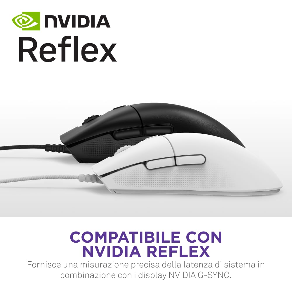 NZXT Lift 2 Symm | Mouse gaming con cavo simmetrico leggero | Design leggero 58 g | Polling rate 8K | Switch ottici | Sensore ottico 26K DPI | Piedini 100% PTFE | Bianco