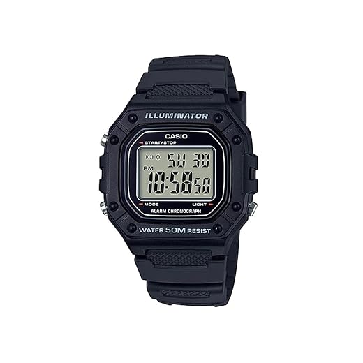 Casio Série W218H | Relógio digital masculino | 50M WR | Cronômetro de 1/100 segundo | Cronógrafo de 100 SEC | Retroiluminação LED | Temporizador de contagem regressiva | Alarme diário | Sinal de hora